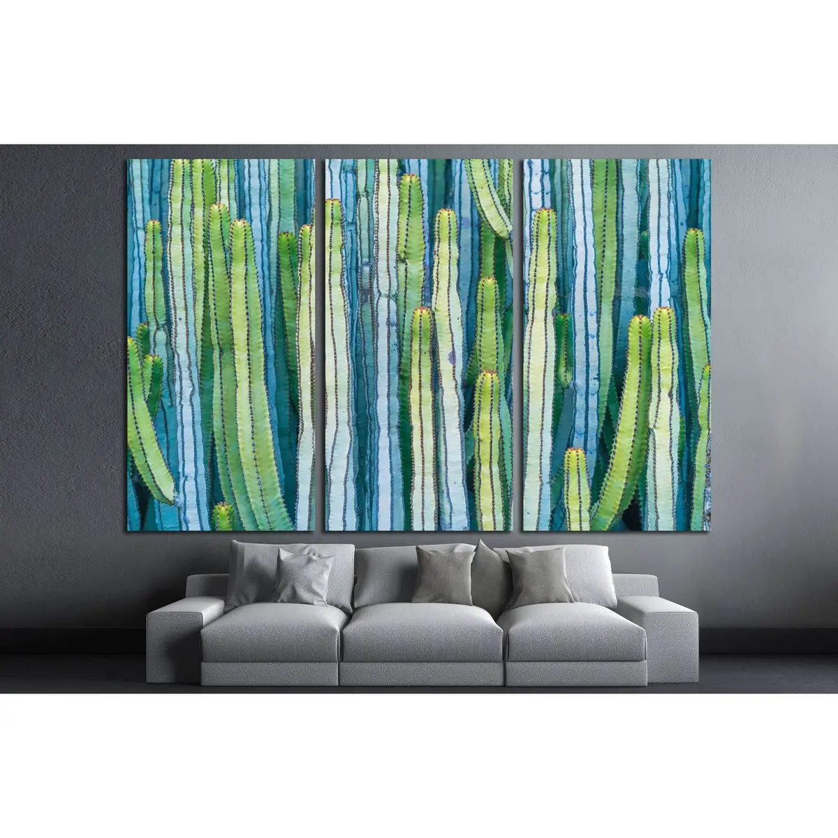 Cardon Cactus Summer Canvas Art – Vibrant Blue, Green & Turquoise Ready-to-Hang Print - Image 3