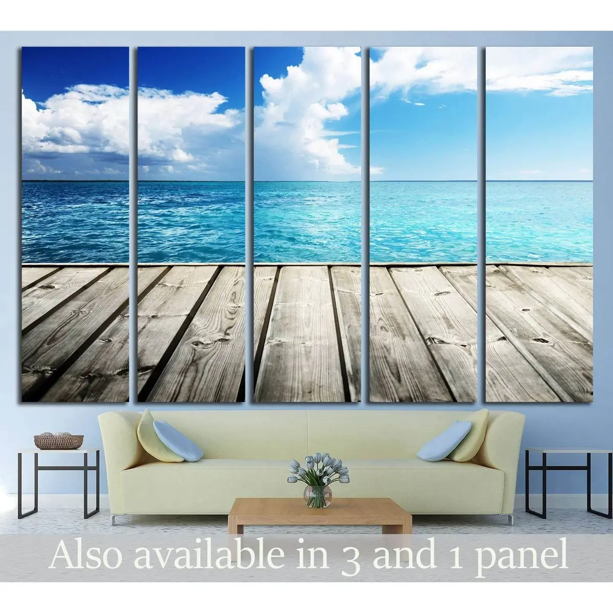 Caribbean Sea & Wooden Platform Canvas Wall Art – Ready-to-Hang Print #1394