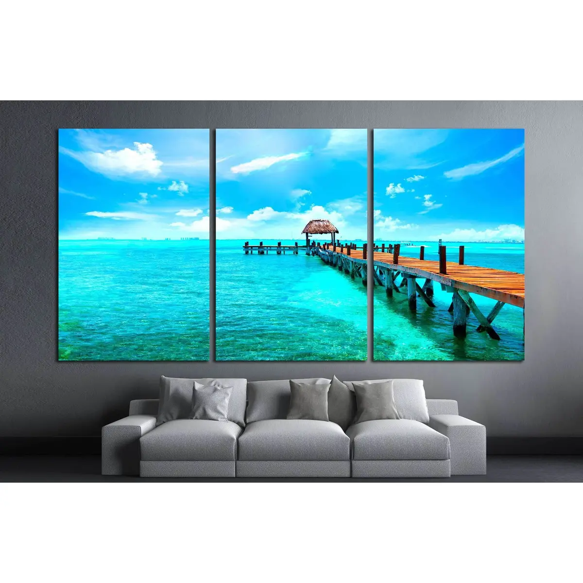 Caribbean Sea Jetty Near Cancun, Mexico №2517 Ready To Hang Canvas Print 5