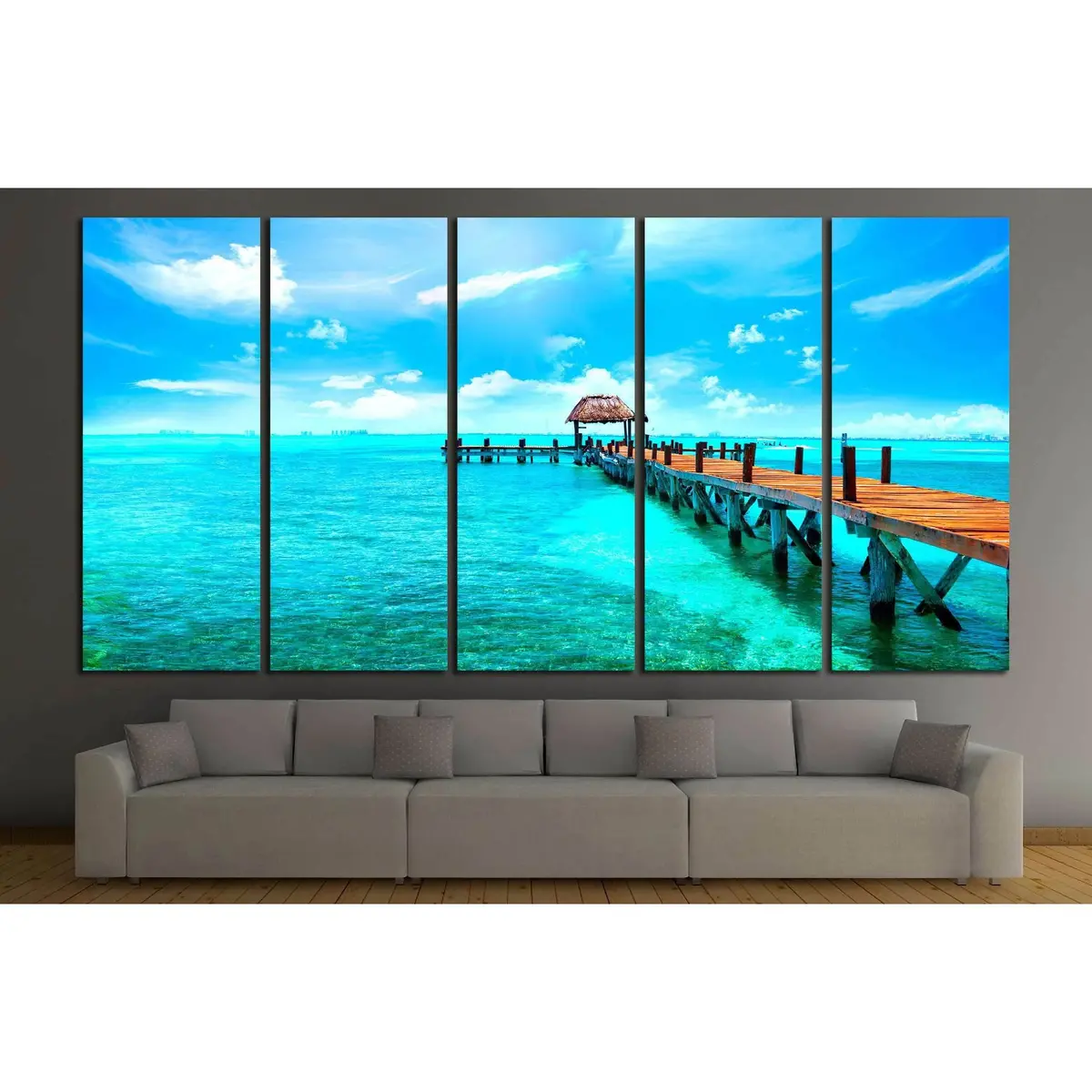 Stunning Caribbean Sea Jetty Scene Near Cancun, Mexico – Ready-to-Hang Canvas Wall Art #2517 - Image 3