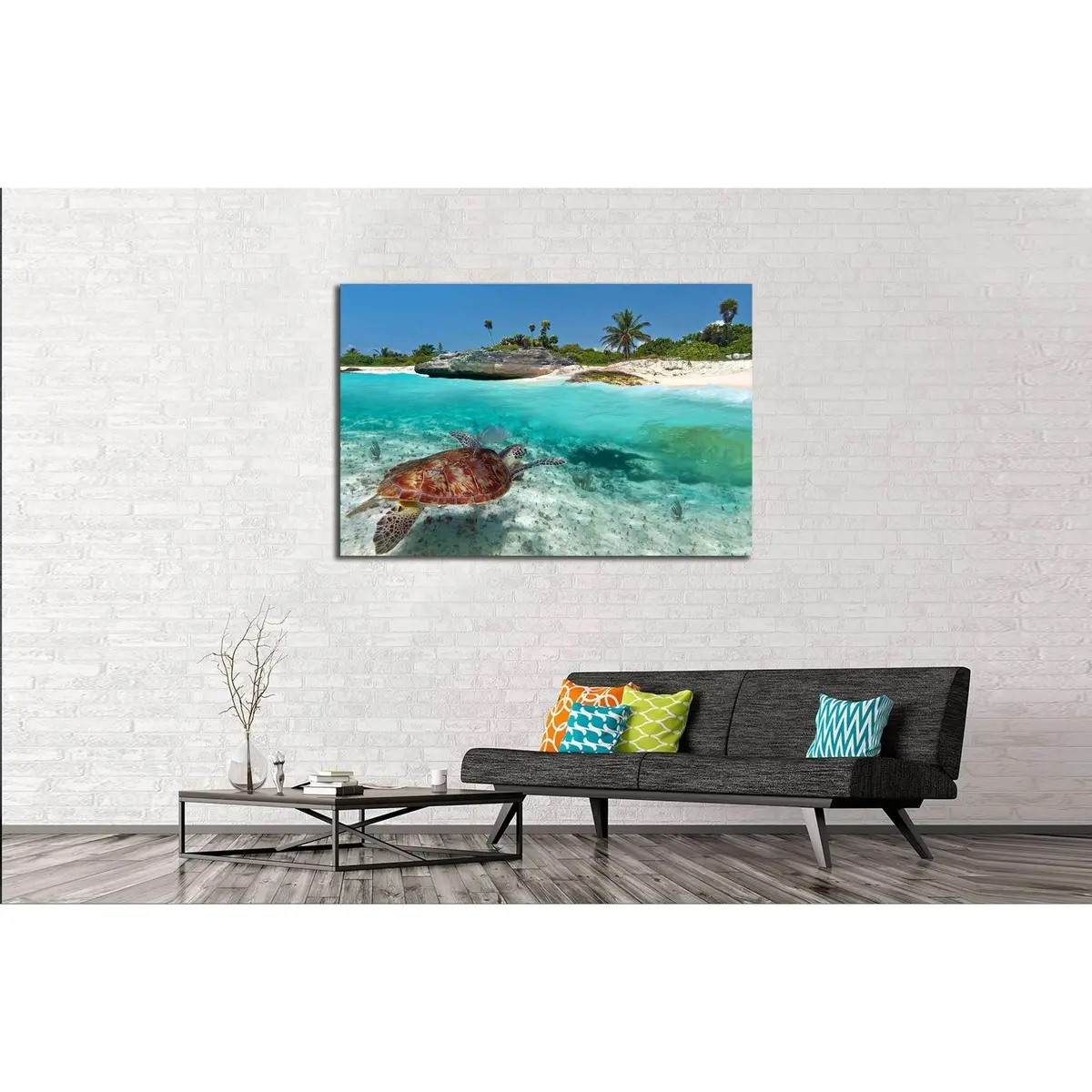 Caribbean Sea Scenery With Green Turtle In Mexico №2502 Ready To Hang Canvas Print 3