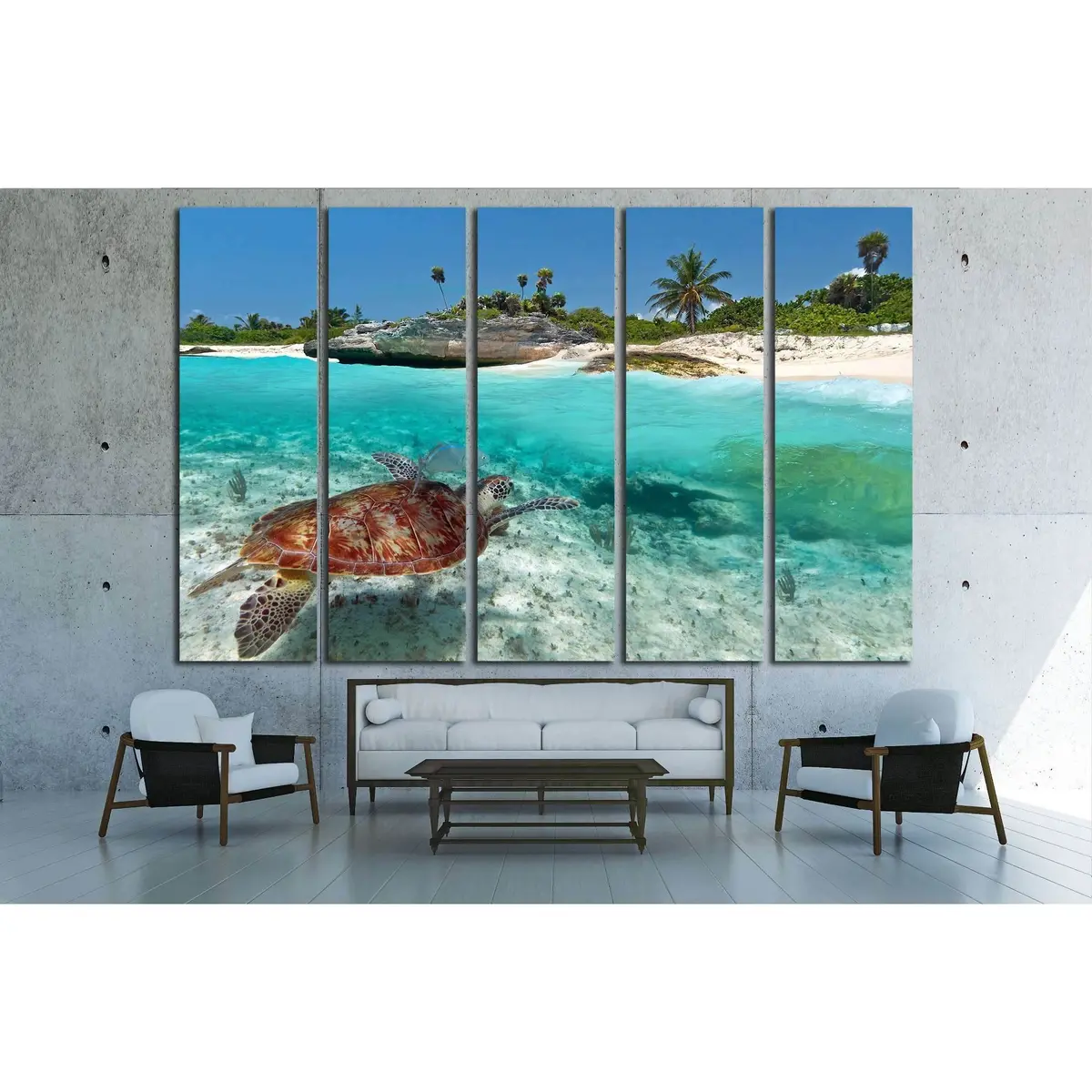 Green Turtle Swimming in the Caribbean Sea, Mexico – Ready-to-Hang Canvas Wall Art #2502 - Image 3