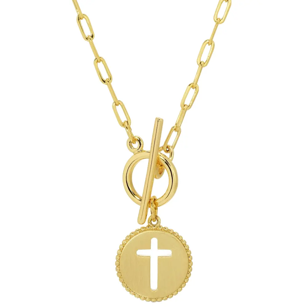 Splendid Iris Gold Plated Cross Pendant Toggle Necklace 1