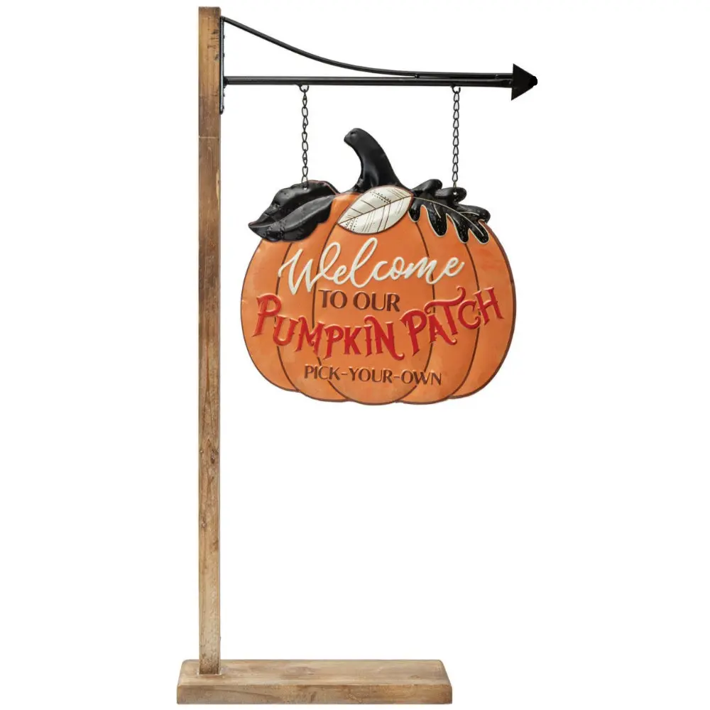 Stamped Metal "Pumpkin Patch" Hanging Sign W/ Stand - 38" 1