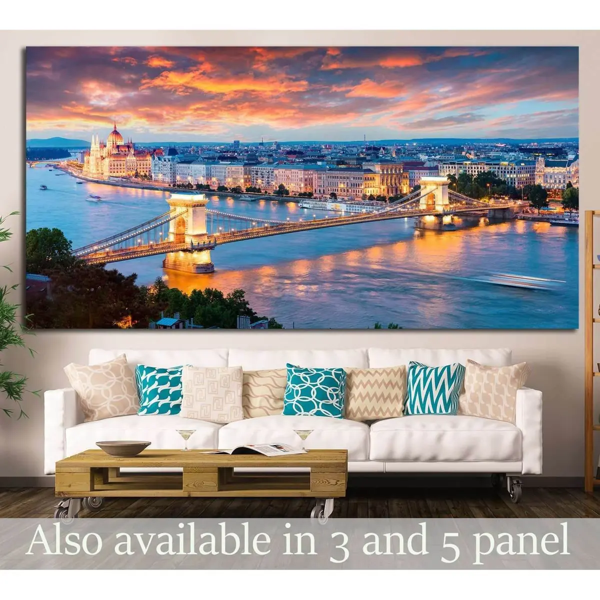 Chain Bridge In Pest City, Budapest, Hungary №1197 Ready To Hang Canvas Print 1