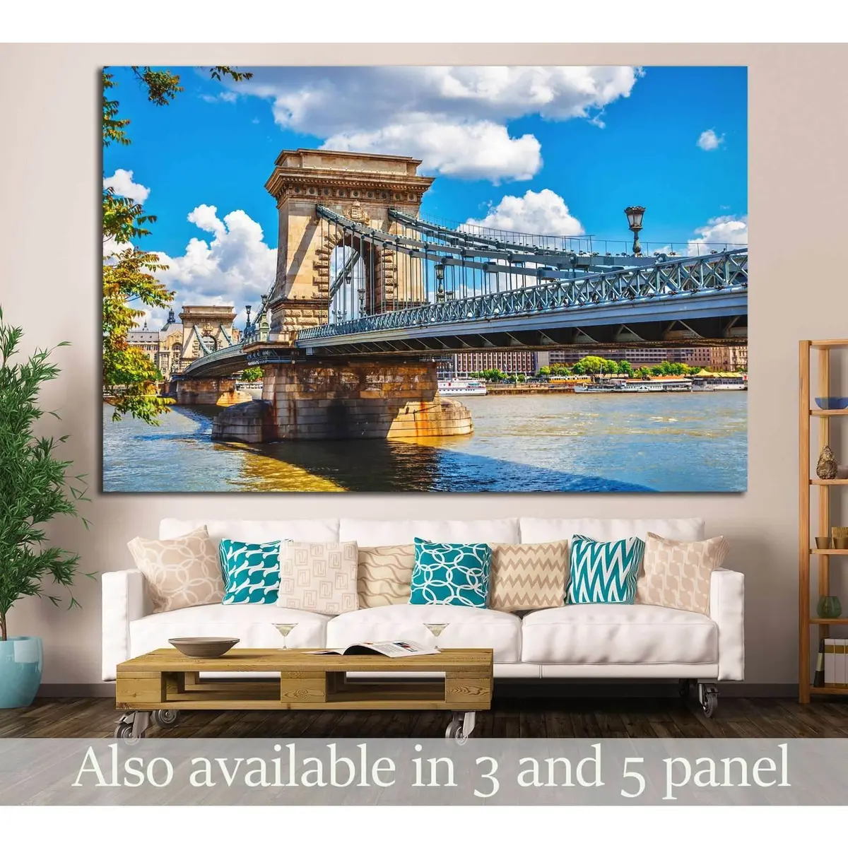 Chain Bridge On Danube River In Budapest, Hungary №1230 Ready To Hang Canvas Print 1