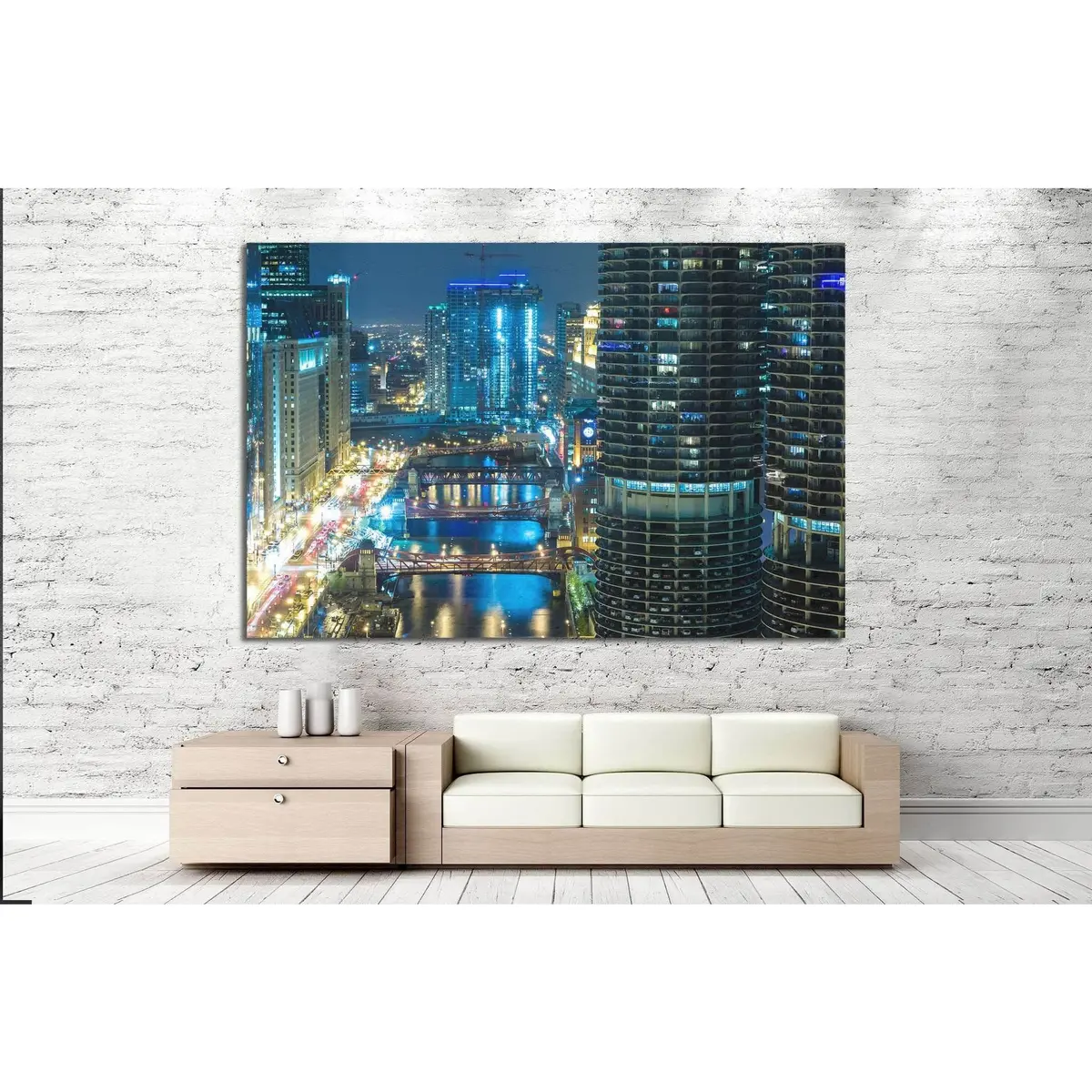 Chicago At Night, Illinois, Usa №1137 Ready To Hang Canvas Print 3