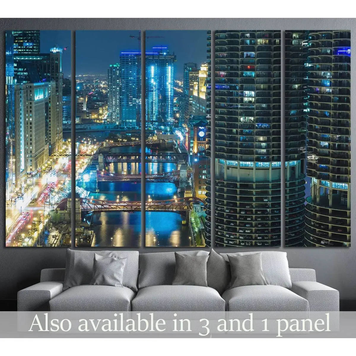 Chicago Night Skyline Canvas Art Print – Ready-to-Hang Wall Decor