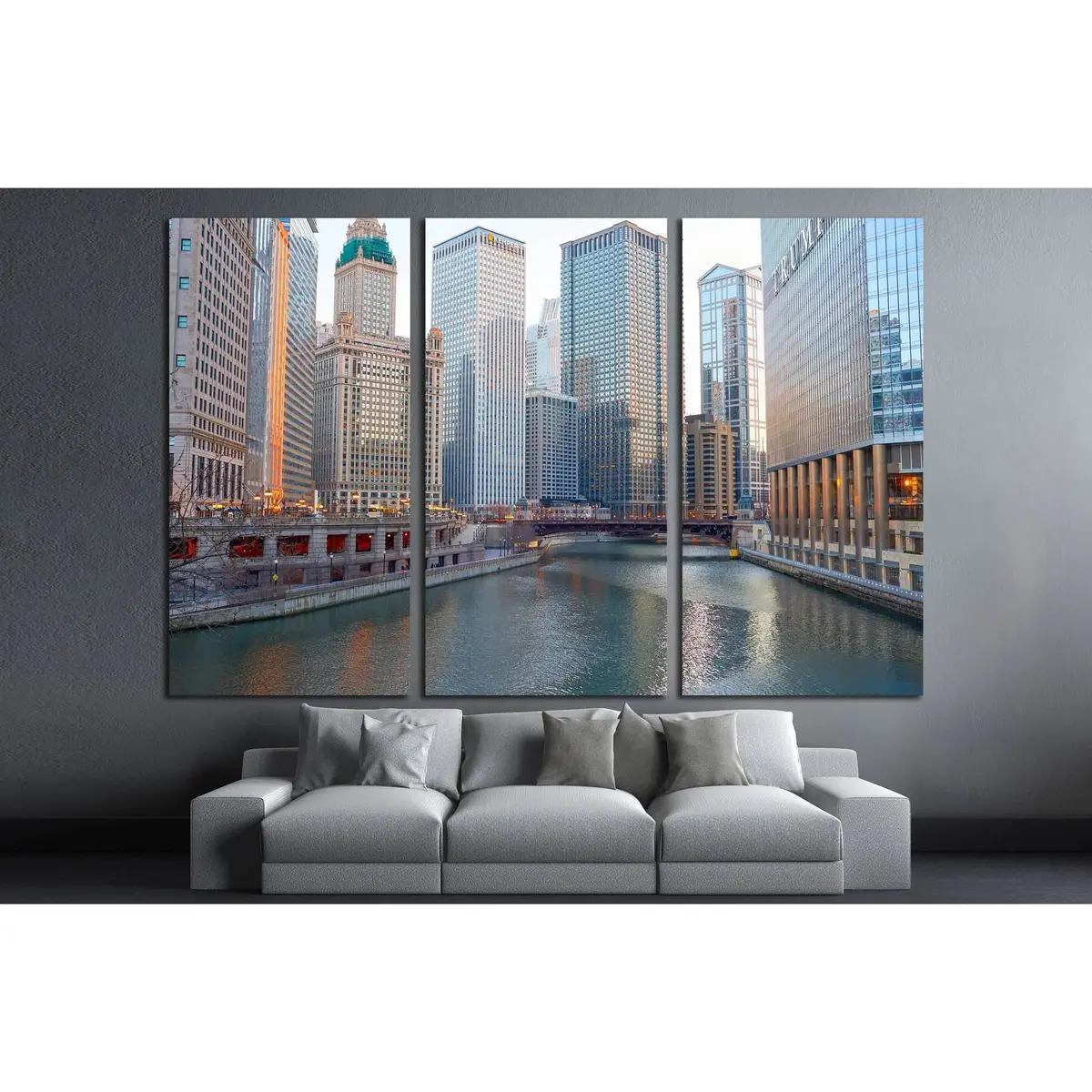 Chicago River At Twilight, Circa, Chicago, Il №2212 Ready To Hang Canvas Print 5