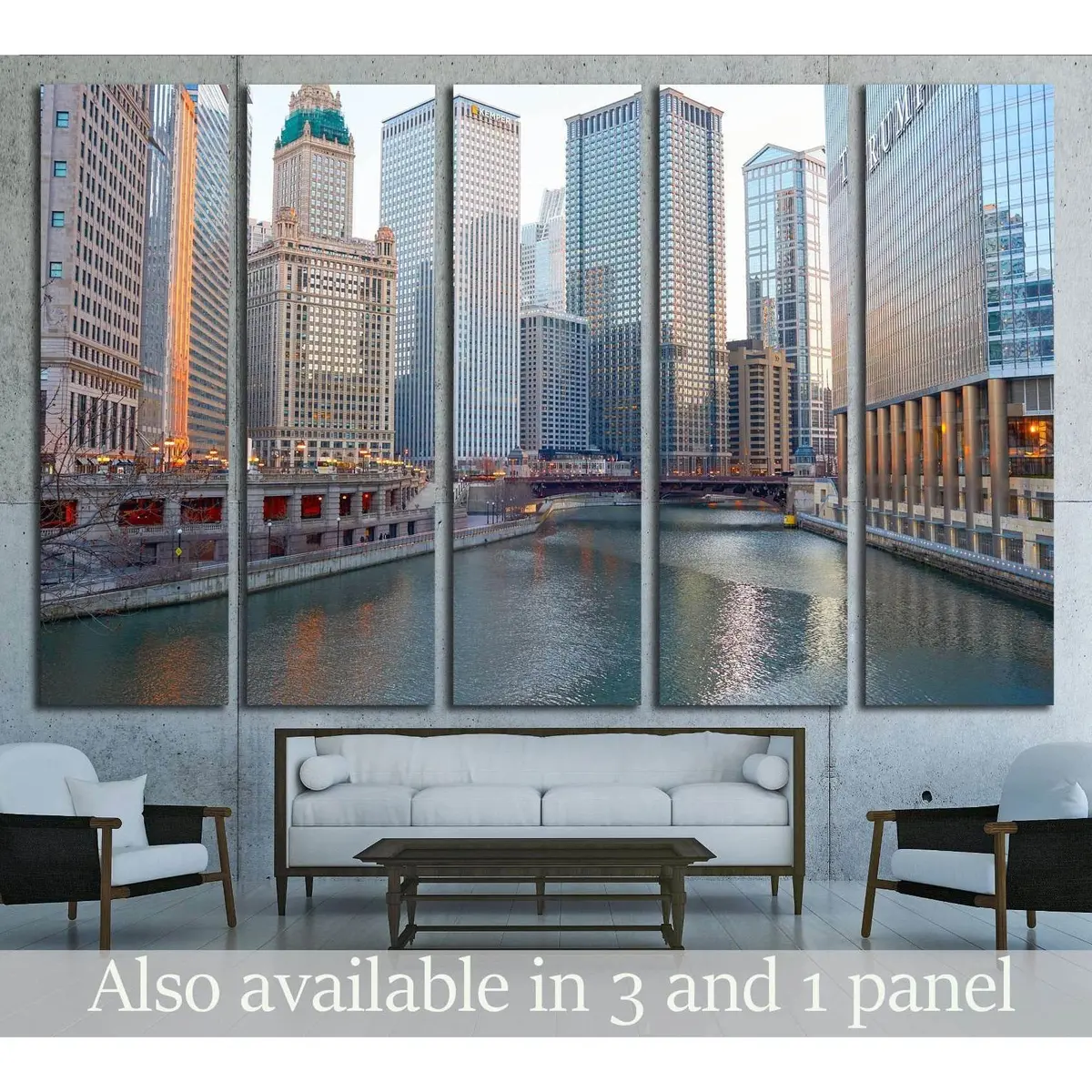 Chicago River at Dusk Canvas Wall Art – Hand-Stretched, Ready-to-Hang Decor