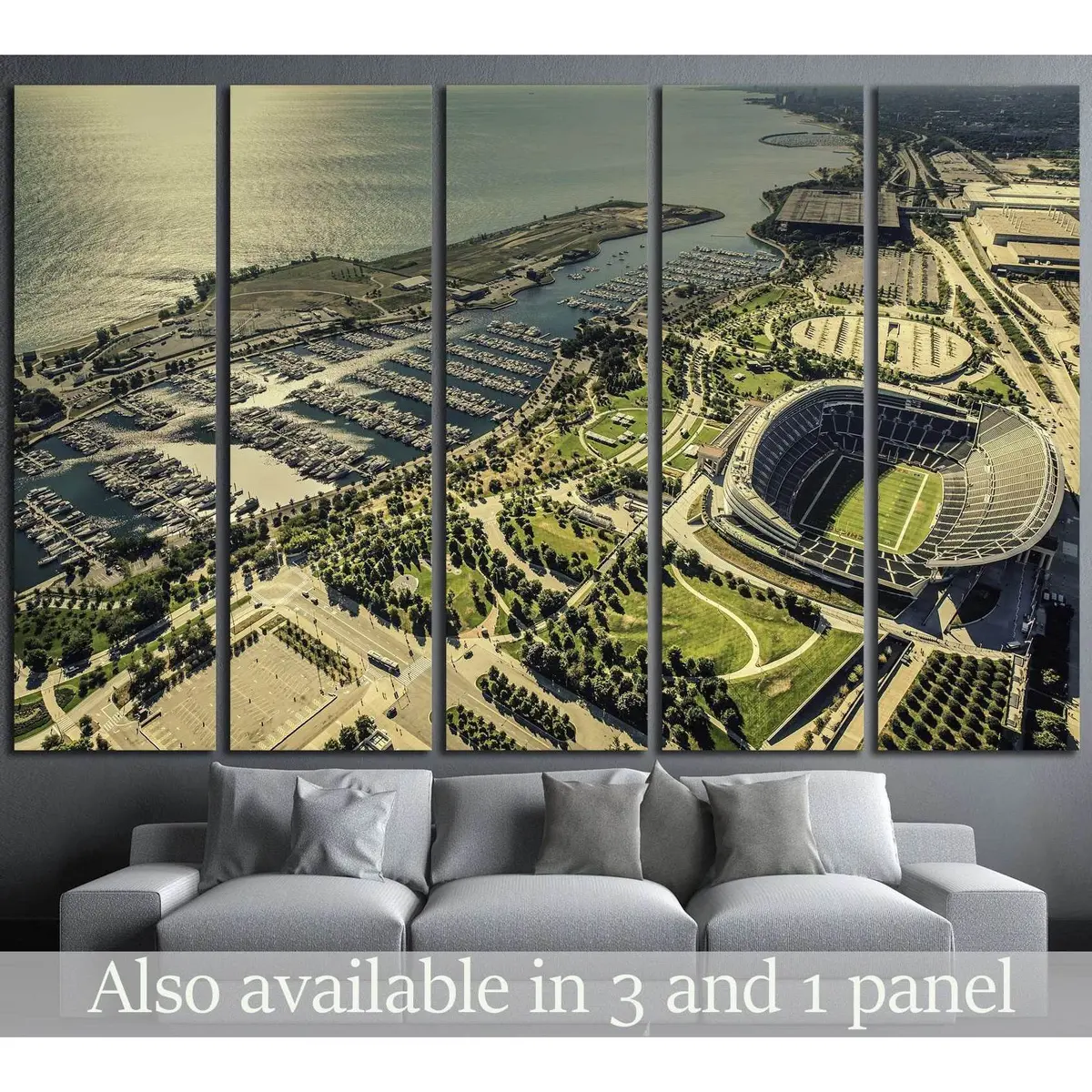 Chicago Soldiers Field Stadium and Harbor Canvas Wall Art Print #2042