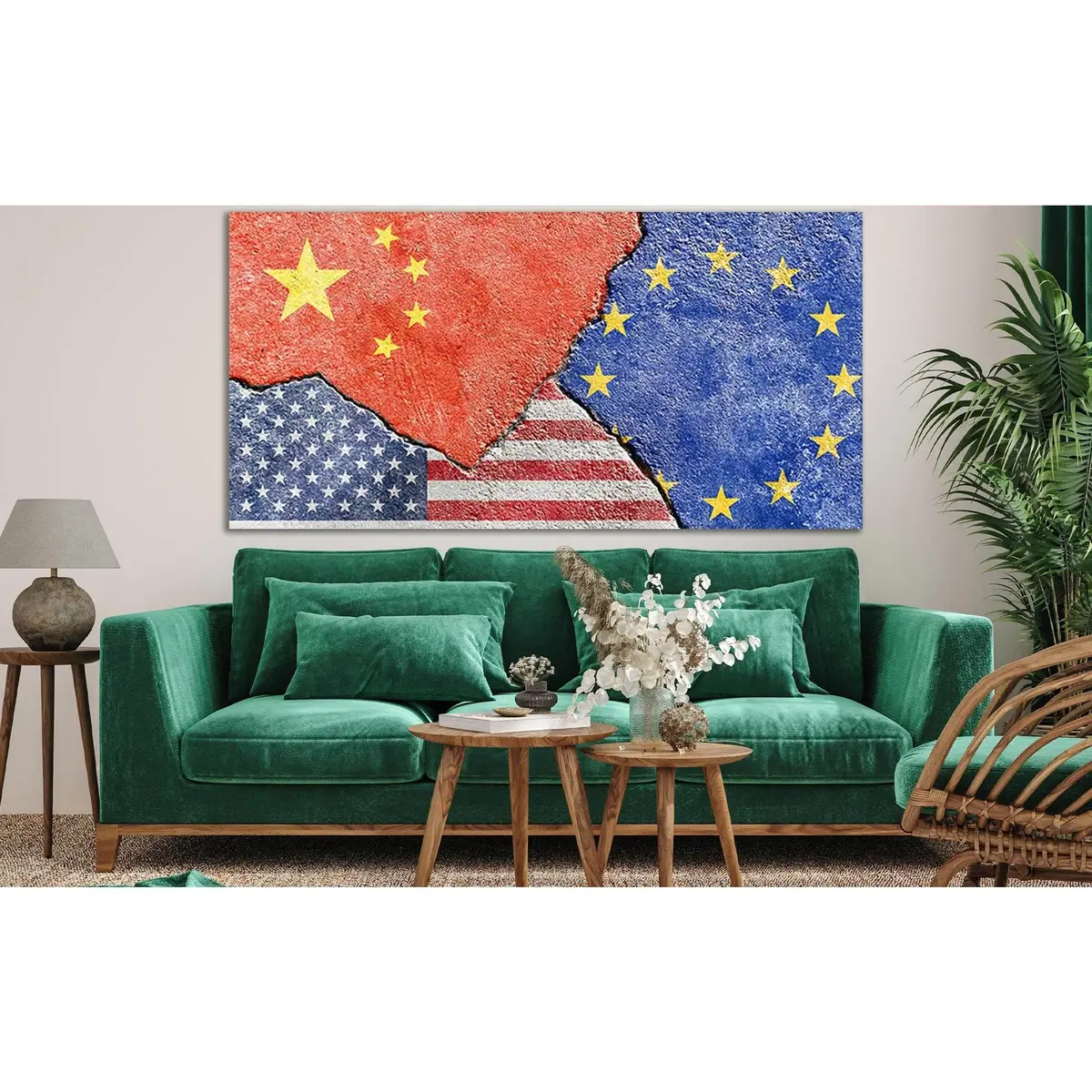 China Vs Usa Vs Eu National Flags №Sl1183 Ready To Hang Canvas Print 1