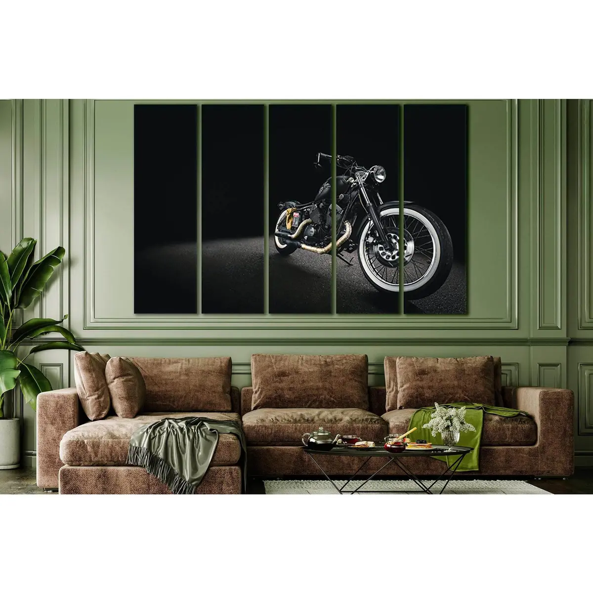 Chopper Motorcycle Canvas Wall Art – Ready-to-Hang Print on Black Background (SL749) - Image 3