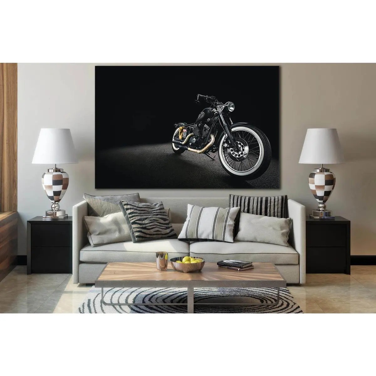 Chopper Motorcycle On Black Background №Sl749 Ready To Hang Canvas Print 1