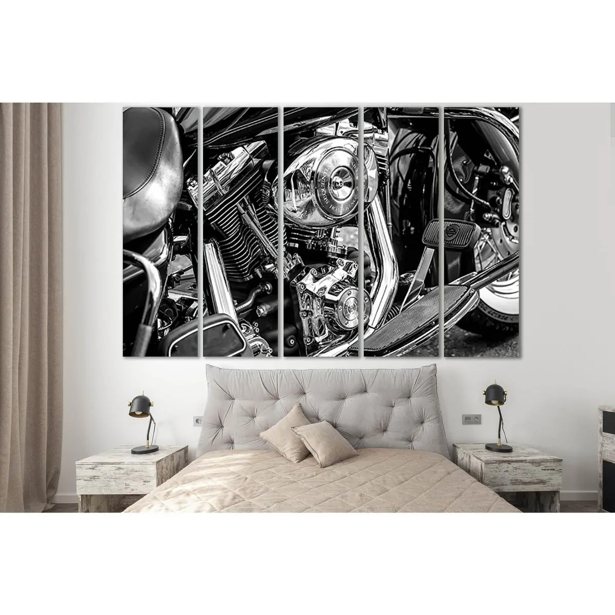 Chrome Motorcycle Engine SL745 Canvas Wall Art – Pre-Installed Hanging Hardware - Image 3