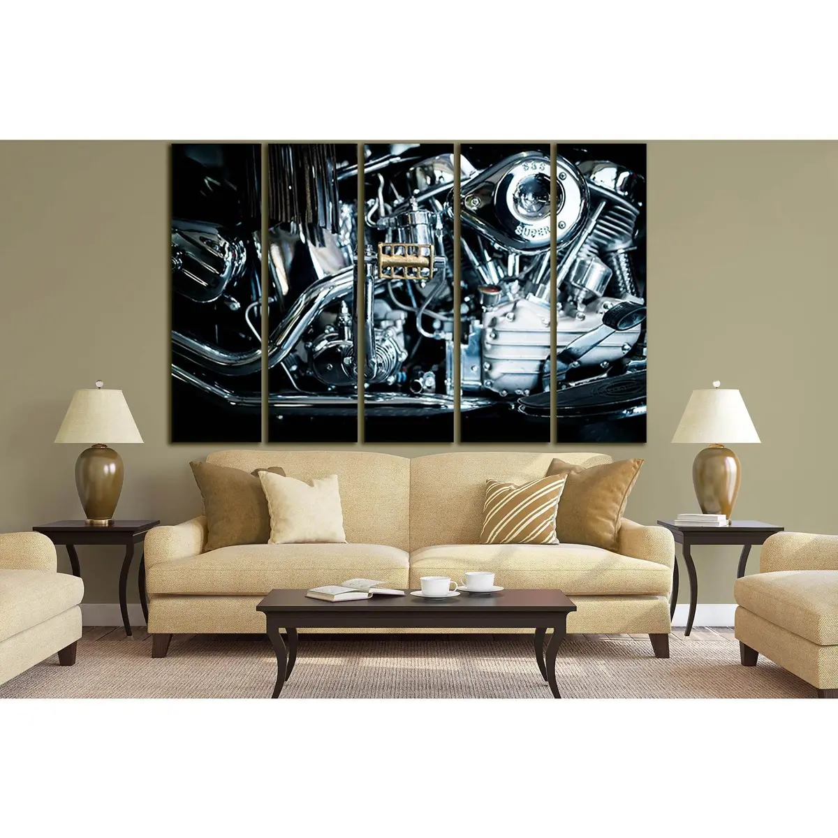 Silver Chrome Motorcycle Engine Canvas Wall Art – Pre-Hung SL774 Print - Image 3