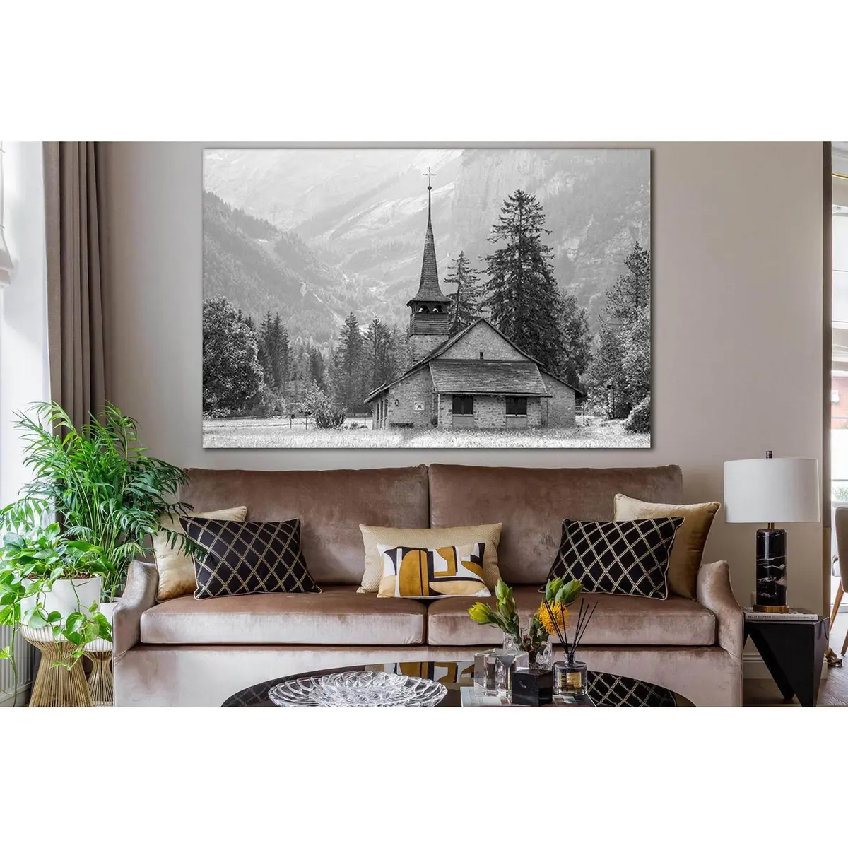 Church In The Mountains Black And White №Sl832 Ready To Hang Canvas Print 1