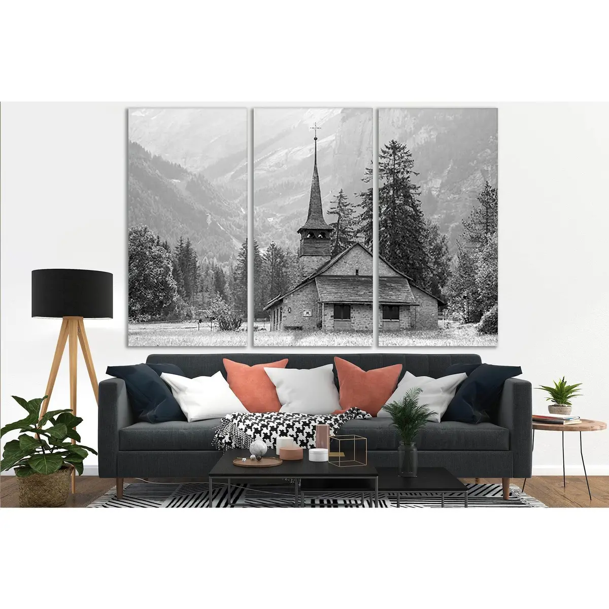 Church In The Mountains Black And White №Sl832 Ready To Hang Canvas Print 5
