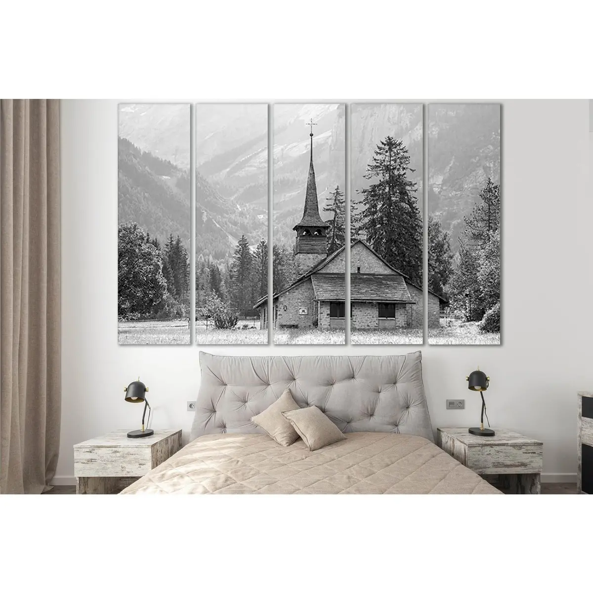 Black & White Mountain Church Canvas Art №SL832 – Premium Ready-to-Hang Wall Decor - Image 3
