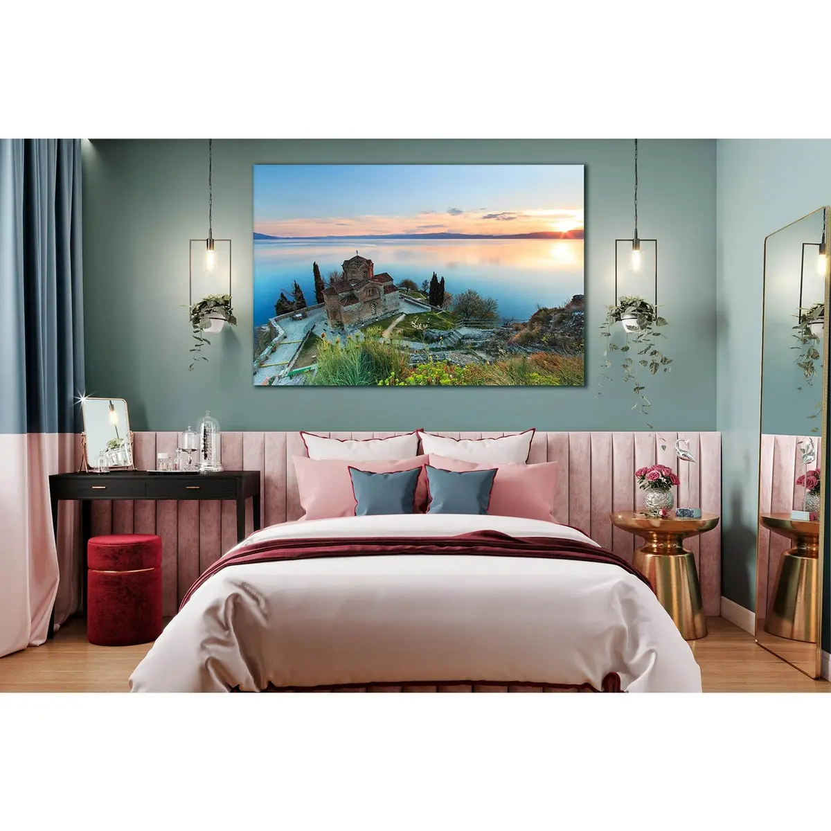 Church Near Lake Sunset №Sl216 Ready To Hang Canvas Print 2