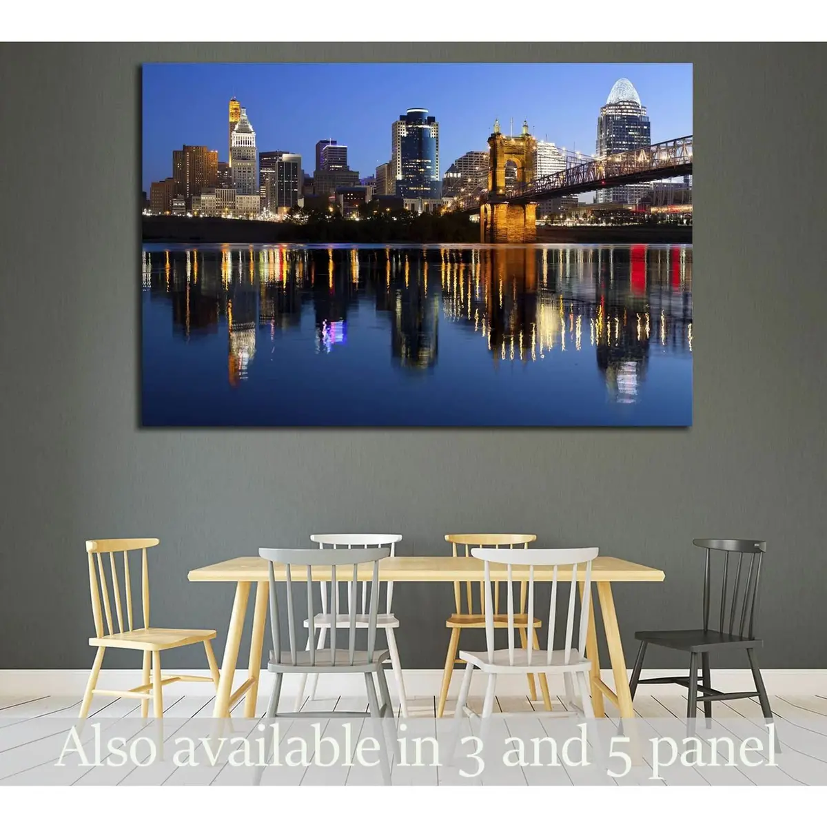 Cincinnati And John A. Roebling Suspension Bridge At Twilight №1674 Ready To Hang Canvas Print 1