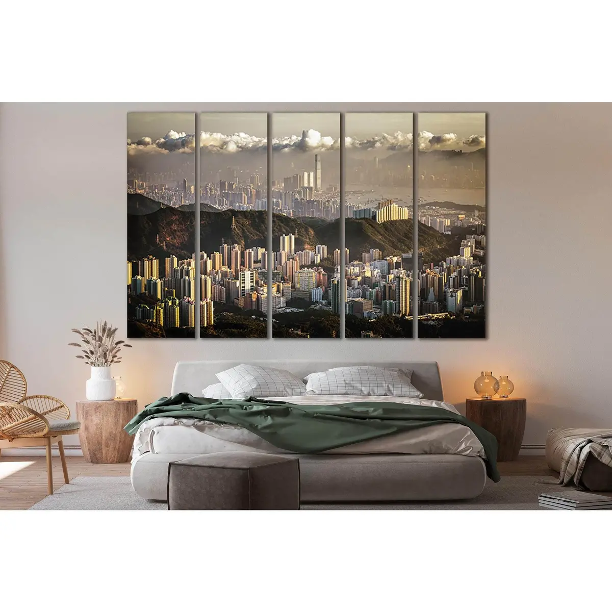 Modern City Skyline Canvas Print – Cloudy Day Theme, Ready-to-Hang