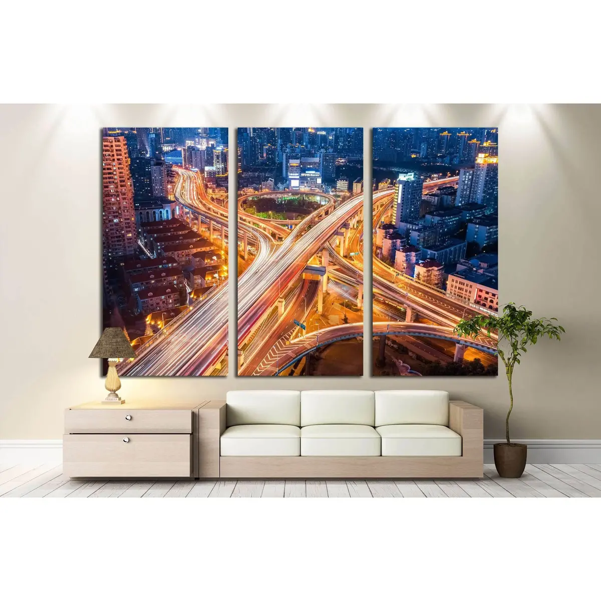 City Interchange Closeup At Night , Beautiful Transport Infrastructure Background №2283 Ready To Hang Canvas Print 5