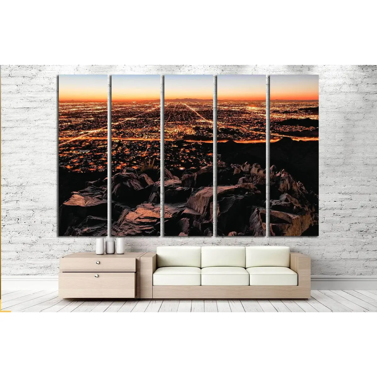 Mountain Landscape with Urban Glow Canvas Wall Art #1006 - Image 2
