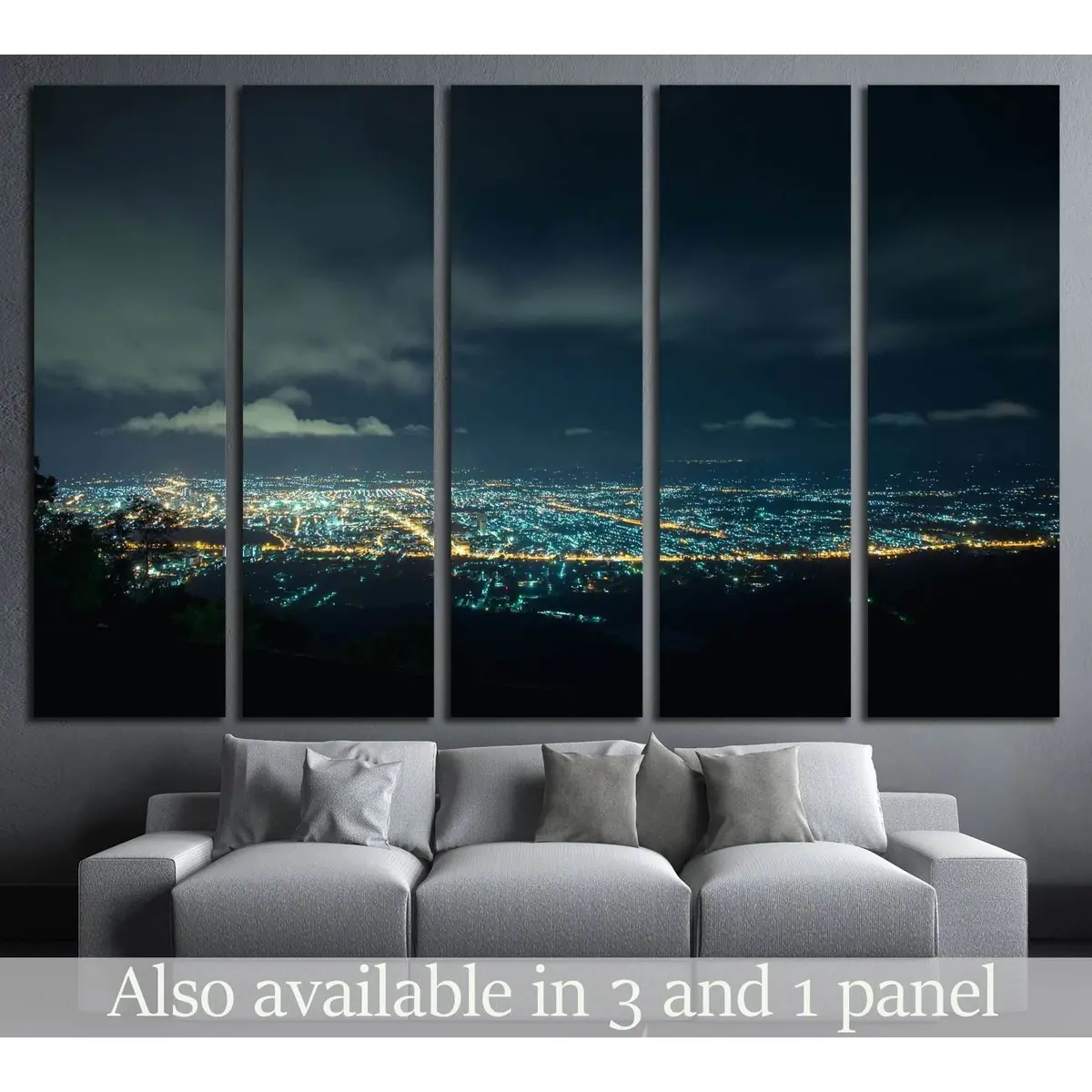 Stunning Hat Yai city night view from mountain vantage point — premium ready-to-hang canvas print