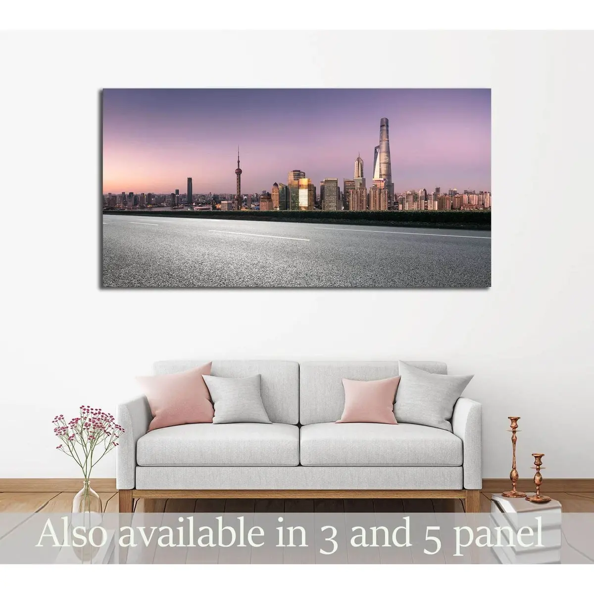 City Road With Cityscape And Skyline Of Shanghai At Night №2976 Ready To Hang Canvas Print 1
