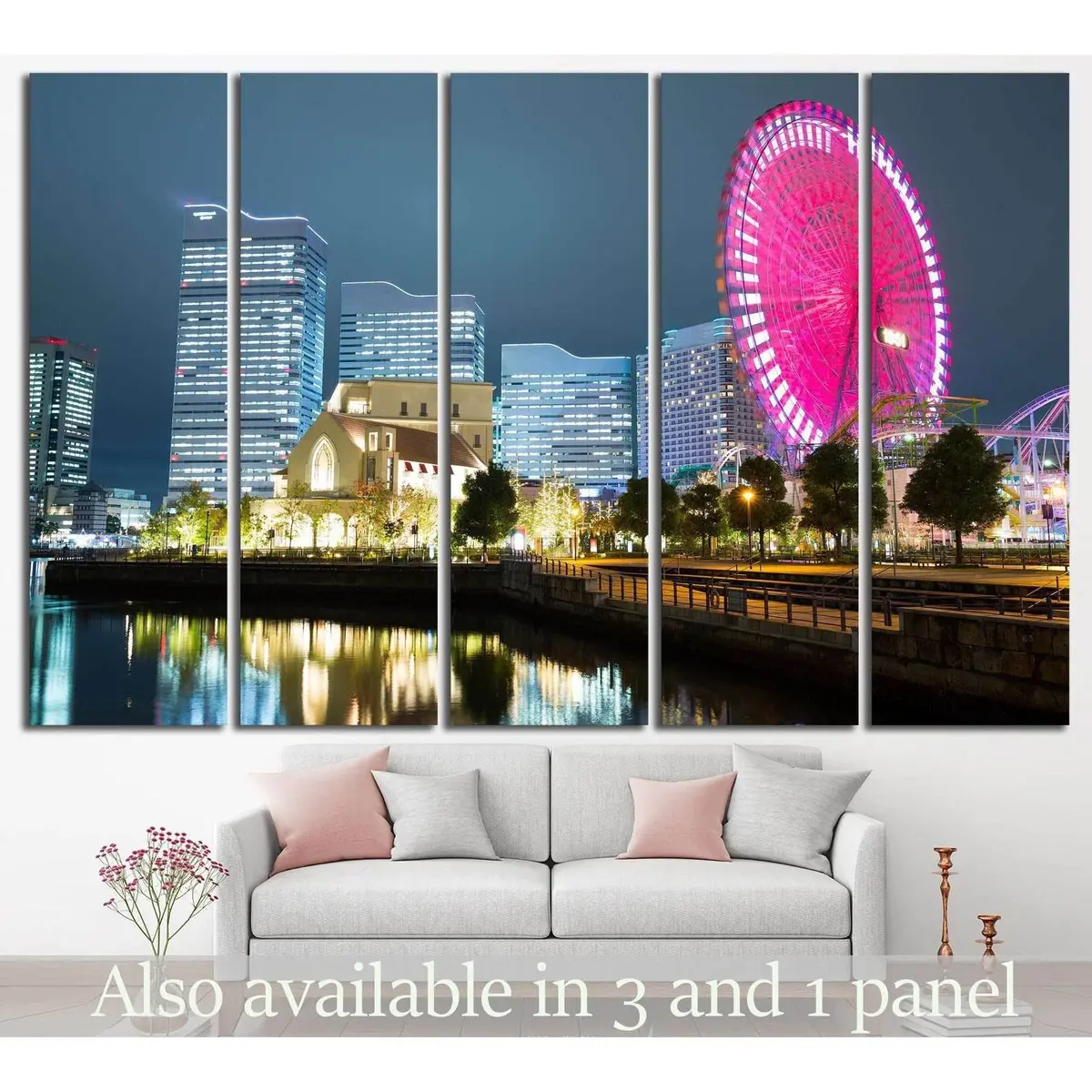 Japan City Skyline Night View #828 – Ready-to-Hang Canvas Art