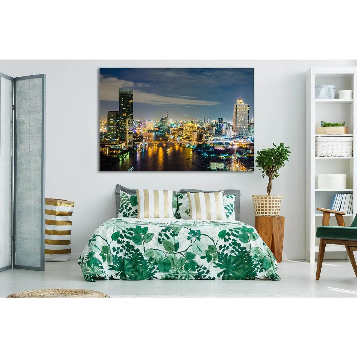 City With Buildings And Bridge Skyline №Sl366 Ready To Hang Canvas Print 1