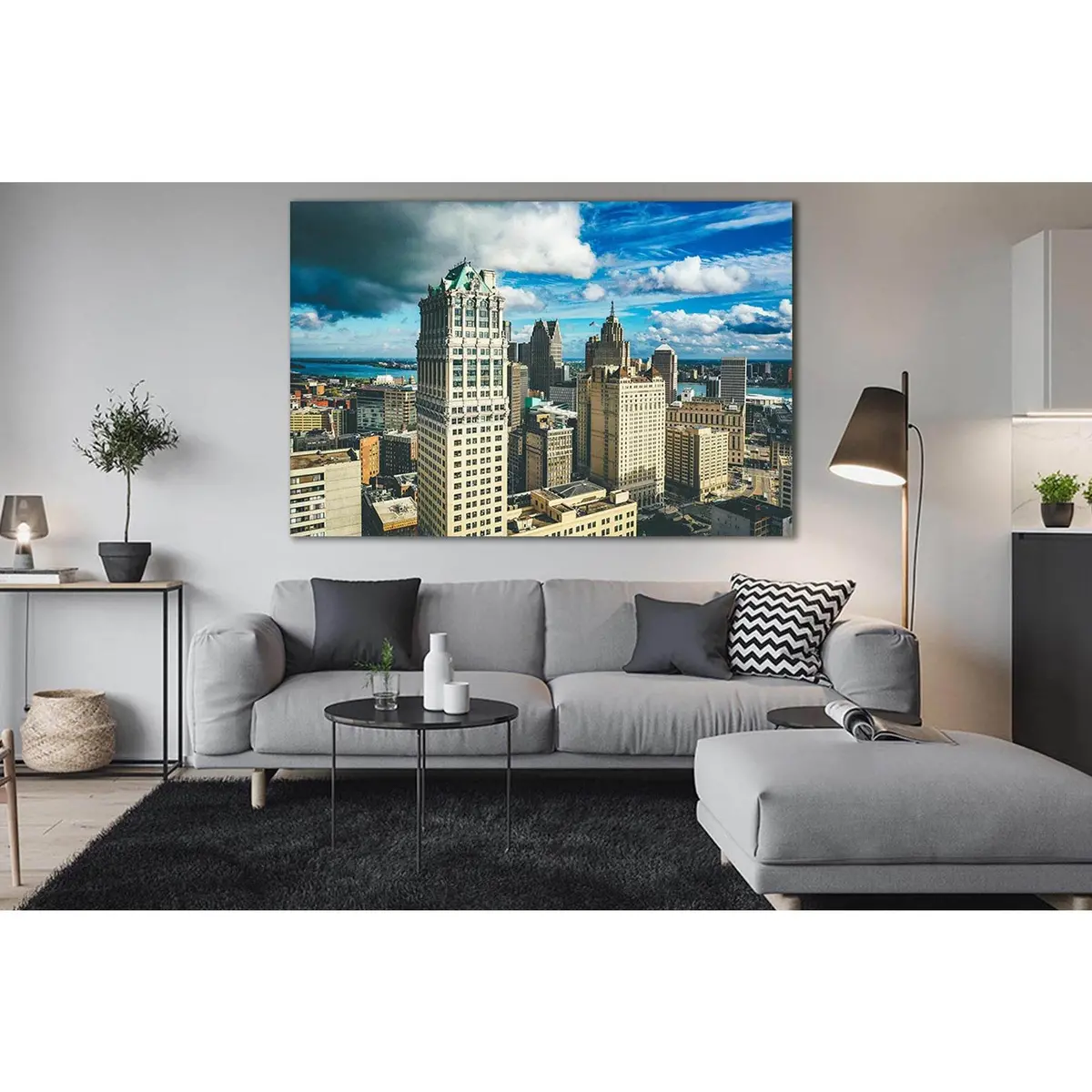 Cityscape Of Detroit №Sl362 Ready To Hang Canvas Print 1