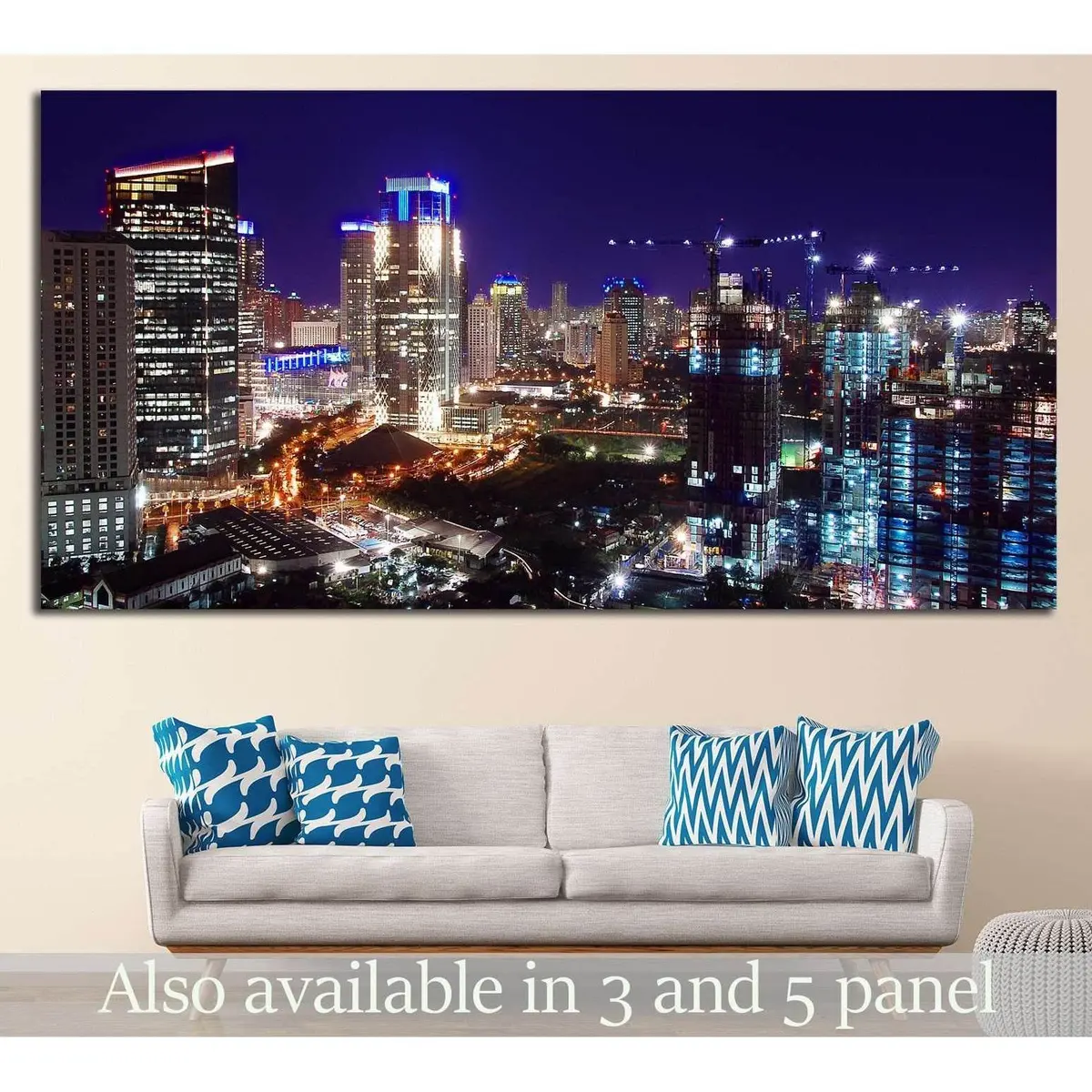 Cityscape Of Jakarta At Night №1153 Ready To Hang Canvas Print 1