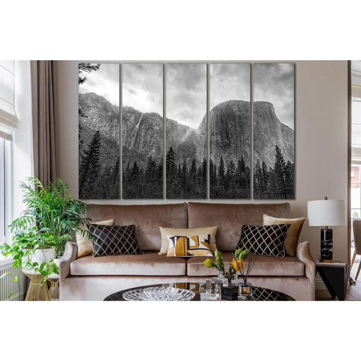 Scenic Cliff and Pine Trees Canvas Wall Art – SL873, Black-and-White Ready-to-Hang Print - Image 3