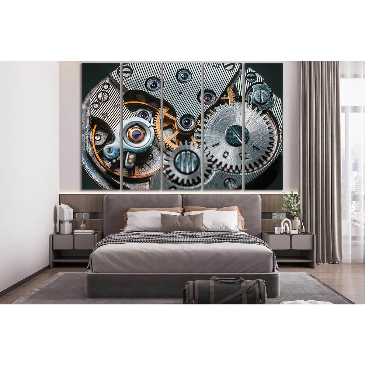 Close-Up Clock Mechanism Art Print №SL792 – Ready-to-Hang Canvas Wall Decor