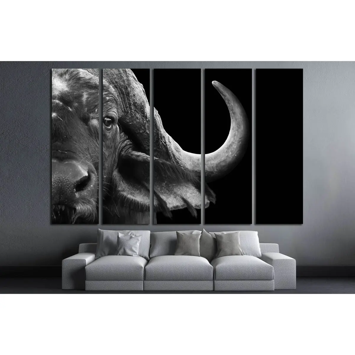 African Cape Buffalo Close-Up in Black and White — Ready-to-Hang Canvas Wall Art #2791 - Image 3