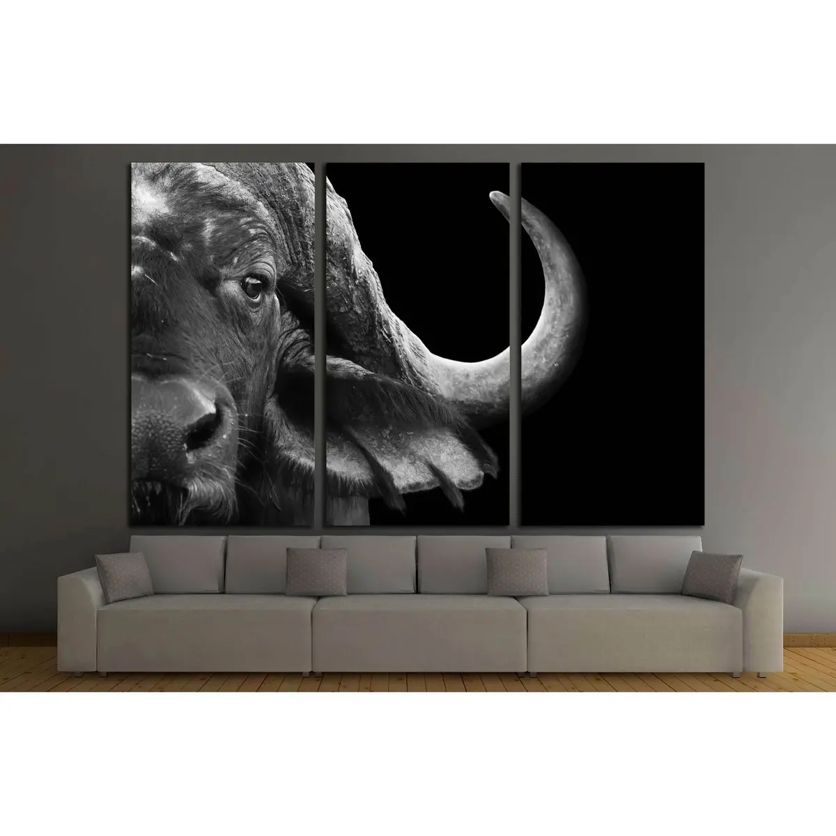 Close Up Black And White Image Of An African Cape Buffalo №2791 Ready To Hang Canvas Print 5