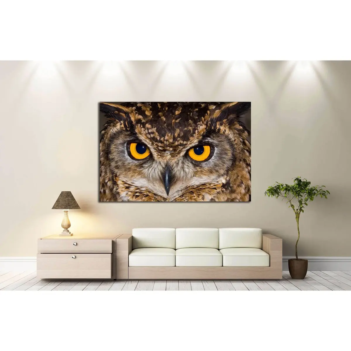 Close-Up Of A Cape Eagle Owl With Large Piercing Yellow Eyes №2333 Ready To Hang Canvas Print 3