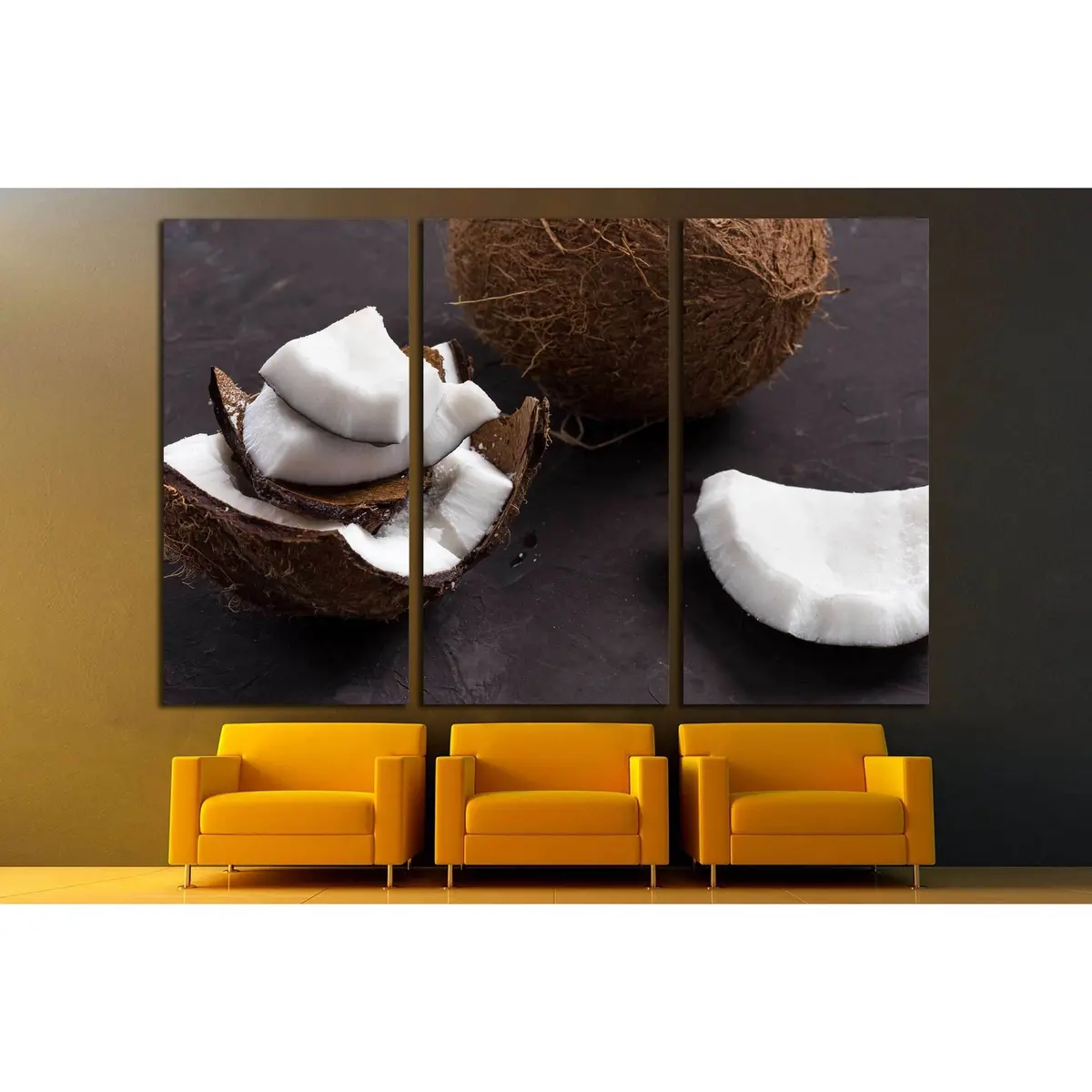Close Up Of Pieces Of Ripe Tropical Coconut On Dark Background №2841 Ready To Hang Canvas Print 5