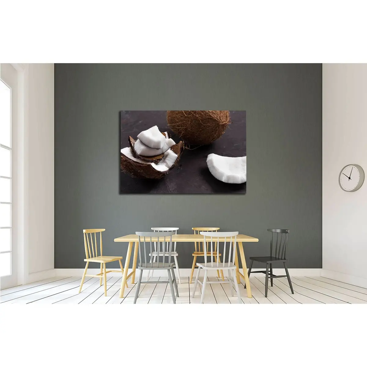 Close Up Of Pieces Of Ripe Tropical Coconut On Dark Background №2841 Ready To Hang Canvas Print 3