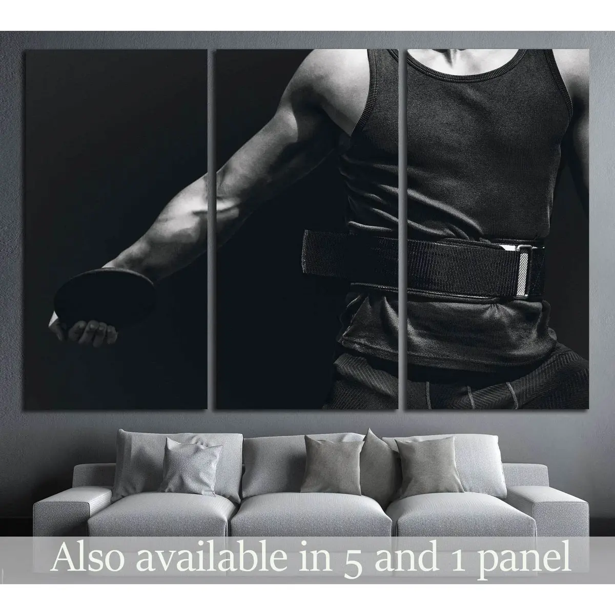 Close Up On Sportsman Chest Practising Discus Throw Against Black Background №2133 Ready To Hang Canvas Print 5