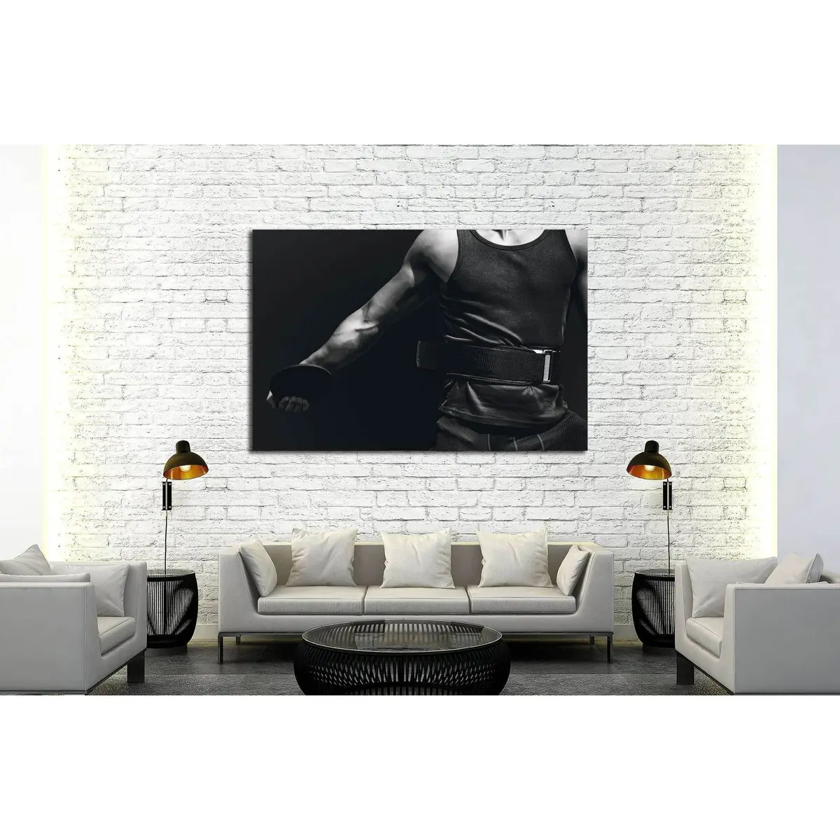 Close Up On Sportsman Chest Practising Discus Throw Against Black Background №2133 Ready To Hang Canvas Print 3