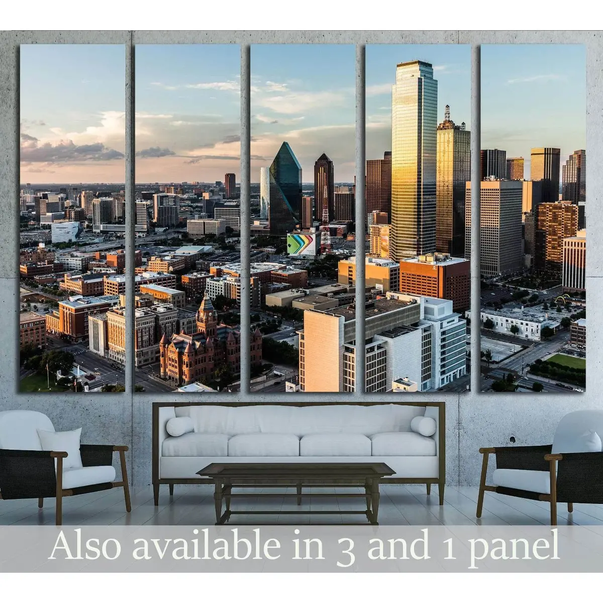 Downtown Dallas Sunset Canvas Art — Clouds Drifting Over City Sky, Ready-to-Hang Print