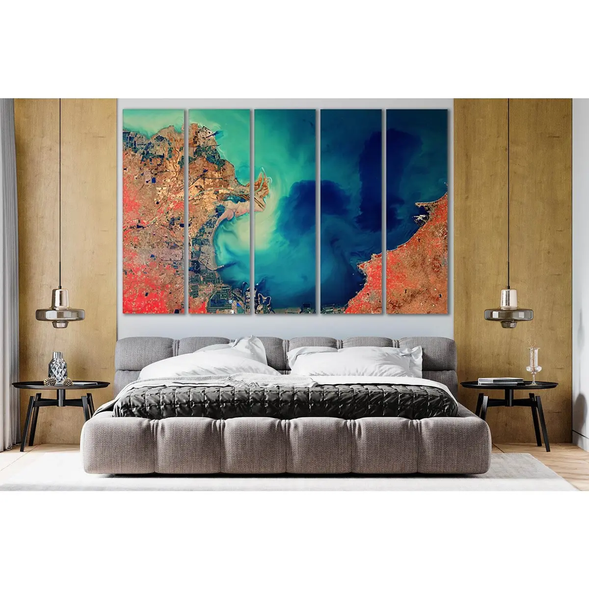 Aerial Ocean City Landscape Canvas Art №SL133 – Pre-Stretched Ready-to-Hang Wall Decor - Image 3