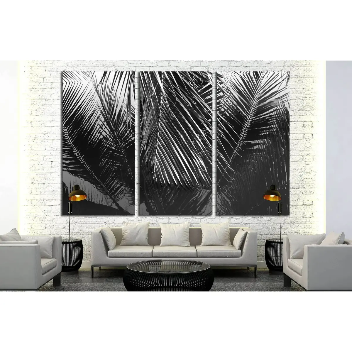 Coconut Leaves Abstract Reflection,Black And White №2831 Ready To Hang Canvas Print 5