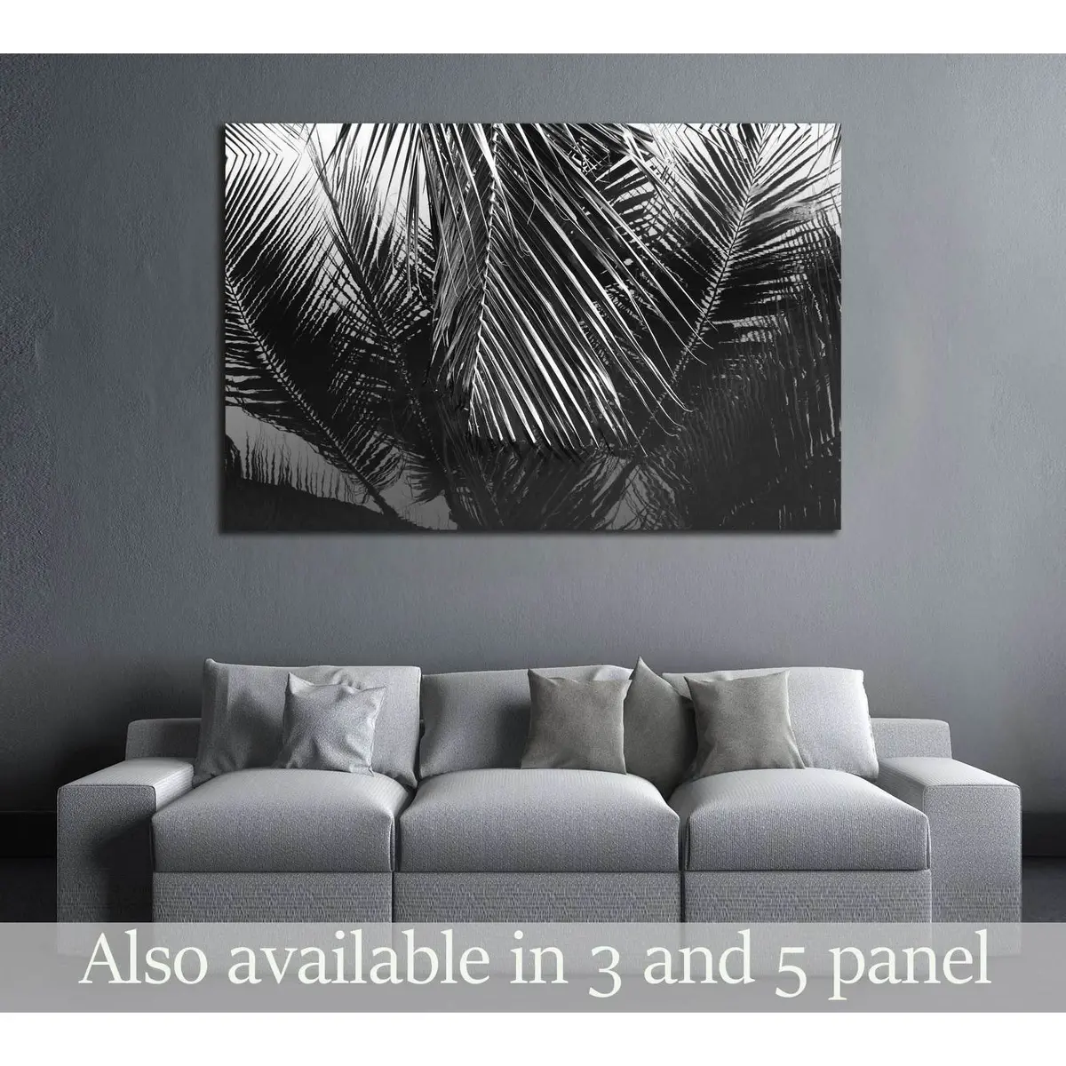 Coconut Leaves Abstract Reflection,Black And White №2831 Ready To Hang Canvas Print 1