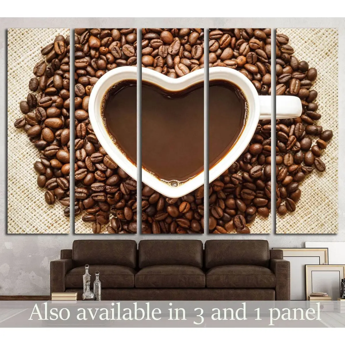 Heart-Shaped Coffee Cup Canvas Art Print with Roasted Bean Border – Ready-to-Hang Wall Decor