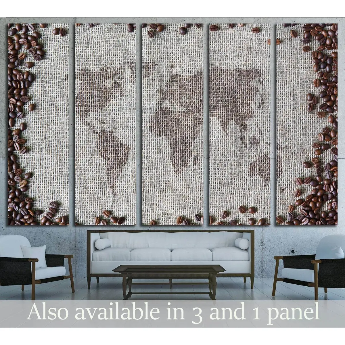 Ready-to-Hang Canvas Print Featuring Coffee Beans and Central World Map Design