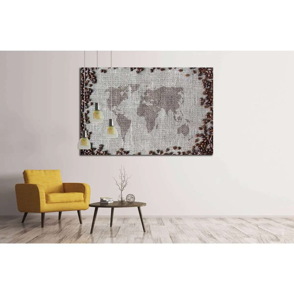Coffee Beans, Background With World Map In The Middle №1916 Ready To Hang Canvas Print 3